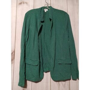 J Jill Jacket Ladies Medium Green‎ Navy Linen Blend